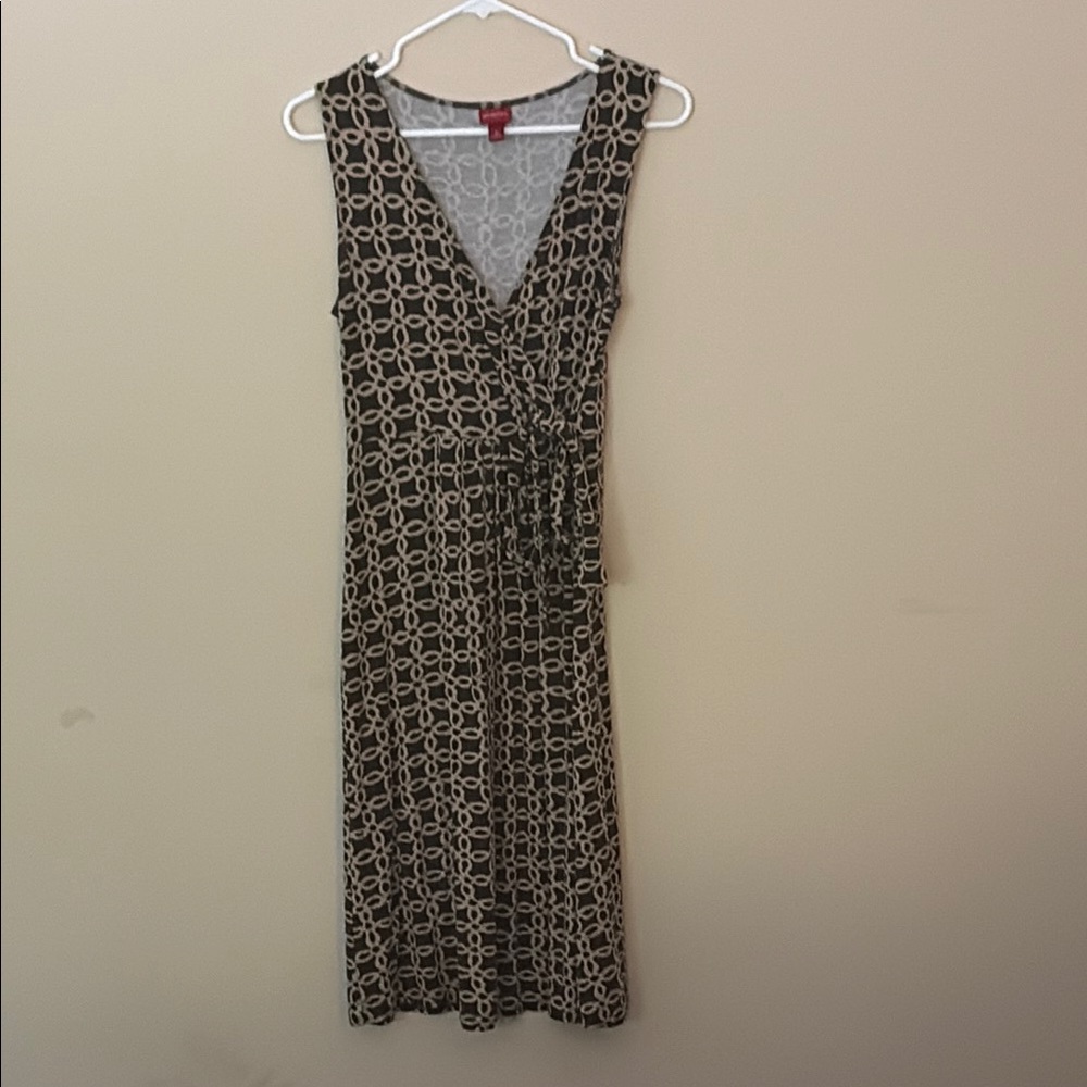 Merona Cream and Brown Sleeveless V-Neck Midi Dress